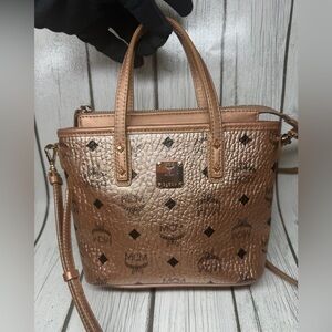 PRE LOVED MCM Visetos Mini Anya Top Zip Shopper Tote
